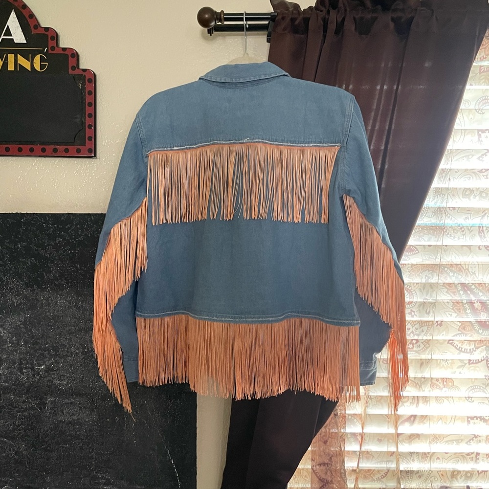 Light weight Georgia peach fringe jean festival concert jacket cropped